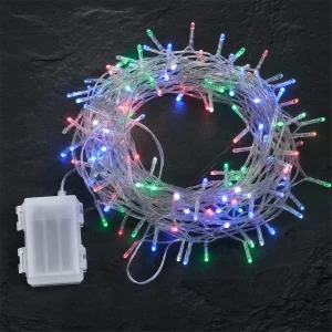 Catena 180 LED Multicolor – giochi luce con timer (6h ON/18h OFF) – L 9 m – filo trasparente – a batteria – uso esterno