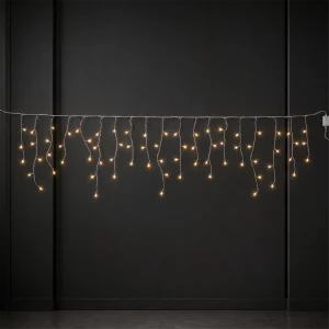 Stalattiti LED – 180 LED luce calda – giochi luce – L 4,20 m × H max 50 cm – 31V – filo trasparente – collegabile (max 3 set) – uso esterno