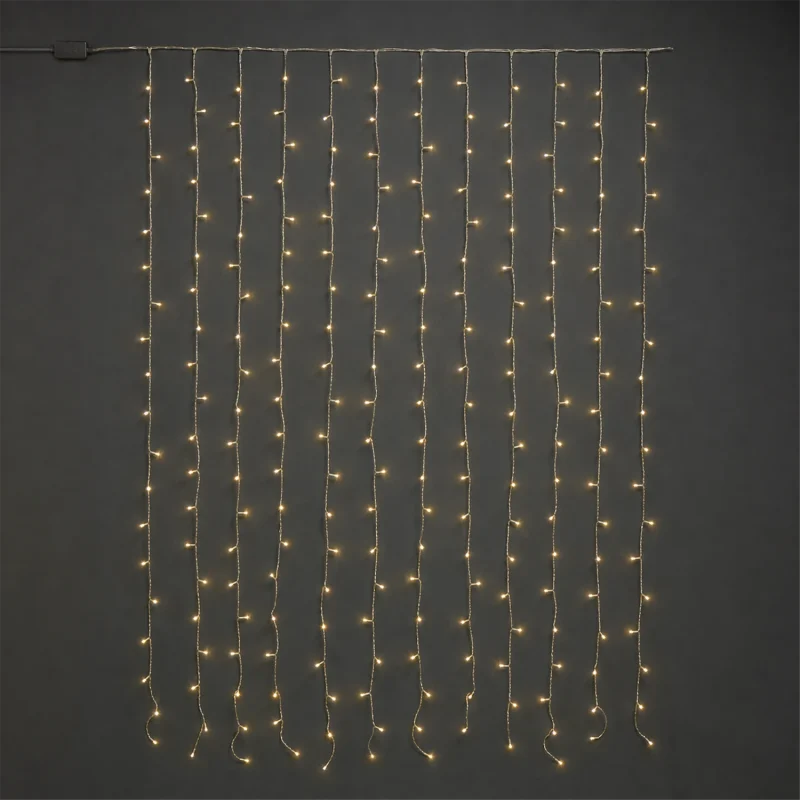 Tenda LED – 200 LED luce calda – giochi luce – L 1,00 m × H max 2 m – filo trasparente – 31V – collegabile (max 3 set) – uso esterno