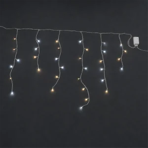Stalattiti LED Fusion – 72 LED Bianco Ghiaccio/Luce Calda – L 2,20 m × H max 80 cm – giochi Fusion cambio colore – filo trasparente – 36V – uso esterno