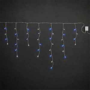Stalattiti LED Fusion – 72 LED Bianco Ghiaccio/Blu – L 2,20 m × H max 80 cm – giochi Fusion cambio colore – filo trasparente – 36V – uso esterno