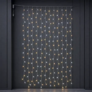 Tenda LED Fusion – 200 LED Bianco Ghiaccio/Luce Calda – L 1,00 m × H max 2 m – giochi Fusion cambio colore – filo trasparente – 31V – uso esterno