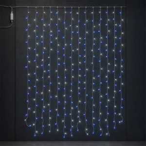 Tenda LED Fusion – 200 LED Bianco Ghiaccio/Blu – L 1,00 m × H max 2 m – giochi Fusion cambio colore – filo trasparente – 31V – uso esterno