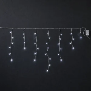 Stalattiti LED a Batteria – 72 LED Ice – giochi luce con timer (6h ON/18h OFF) – L 2,20 m × H max 80 cm – filo trasparente – a batteria – uso esterno