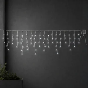 Stalattiti LED a Batteria – 180 LED Ice – giochi luce con timer (6h ON/18h OFF) – L 4,20 m × H max 50 cm – filo trasparente – a batteria – uso esterno