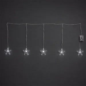 Tenda 5 Stelle in Acrilico LED H 12 cm – L 140 cm × 54 cm – 5 LED chiari flashing – filo trasparente – a batteria – uso interno