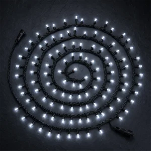 Catena 100 Mega LED Bianco Ghiaccio – Ø LED 8 mm – giochi luce – L 10 m – collegabile (max 5 set) – filo nero – 31V – uso esterno