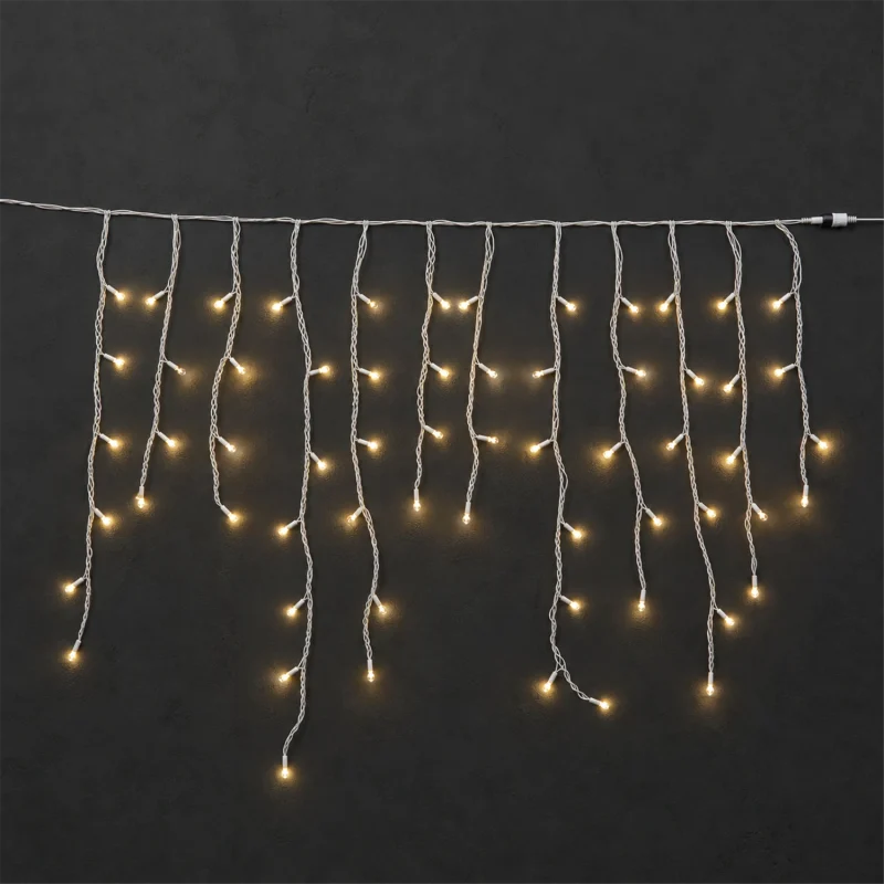 Mega LED Stalaktiten warmes Licht - 180 Mega LEDs Ø 8 mm - Lichtspiele - B 3,60 m × H max. 80 cm - anschließbar (max. 5 Sets) - weißes Kabel - 31V - Außeneinsatz