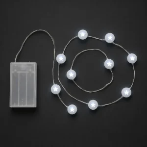 Sferette Bianche con Stella NanoLED – 10 NanoLED chiari – L 90 cm – luce fissa – a batteria – uso interno