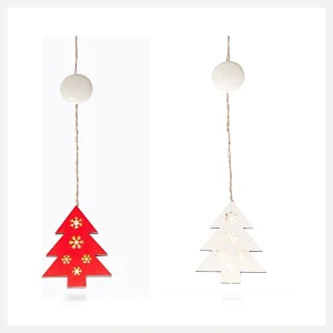 Alberello effetto legno LED – H 17 cm – bianco/rosso assortiti – 6 LED luce calda – luce fissa – a batteria con ventosa – uso interno