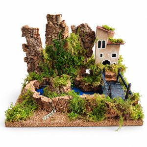 Casetta e Torretta con Tegole Rosse 15x10x14 cm per Presepe