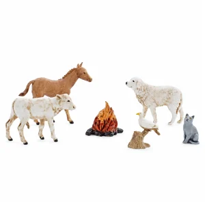Set 5 Animali e 1 Fuoco Standard 10 per Presepe in Scala 1:20
