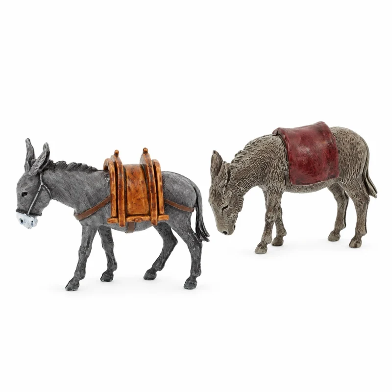 Set mit 2 Standard 10 verschiedenen Eseln für Krippe im Maßstab 1:20