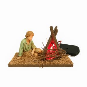 Fuoco con Pastore a Riposo STANDARD 10 Scala 1:20 con Luce Effetto Fiamma 12x10x10 cm