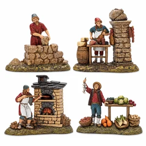 Set Gruppi Mestieri Napoletani 4 Soggetti Standard 10 Stile Napoletano per Presepe in Scala 1:20