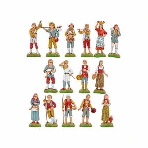 Set Pastori 16 Soggetti Standard 10 Stile Napoletano per Presepe in Scala 1:20