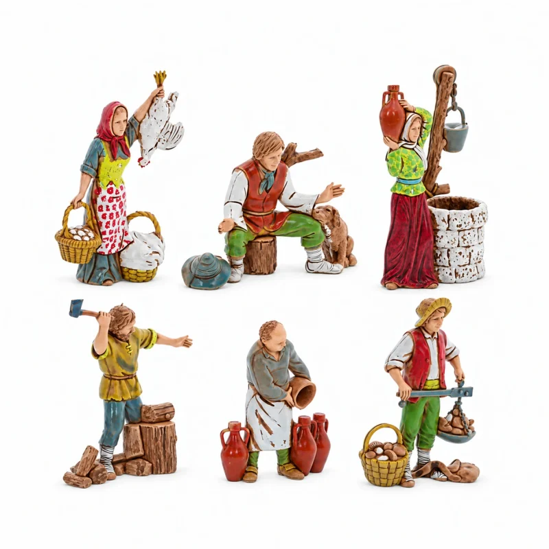 Set mit 6 Standard 10 neapolitanischer Stil für Krippe im Maßstab 1:20