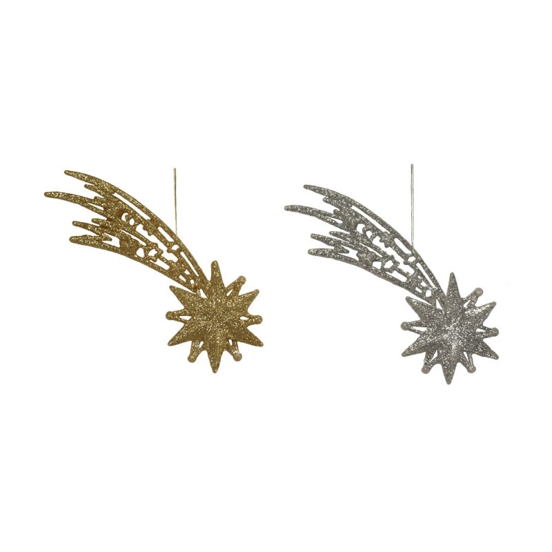 Set 2 Kometenstern H 15 cm Glitzer Silber Gold